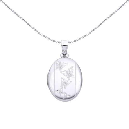 Sterling Silver Oval Locket With Butterfly Design - LK87