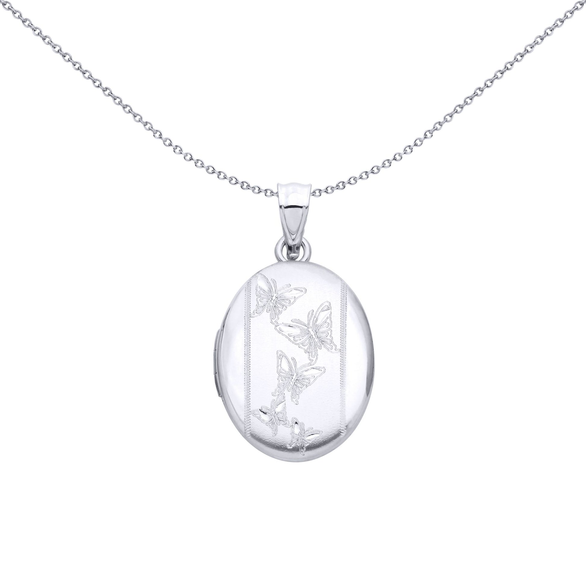 Sterling Silver Oval Locket With Butterfly Design - LK87