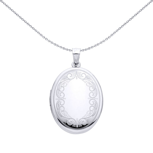 Sterling Silver Oval Locket With Swirl Design - LK88
