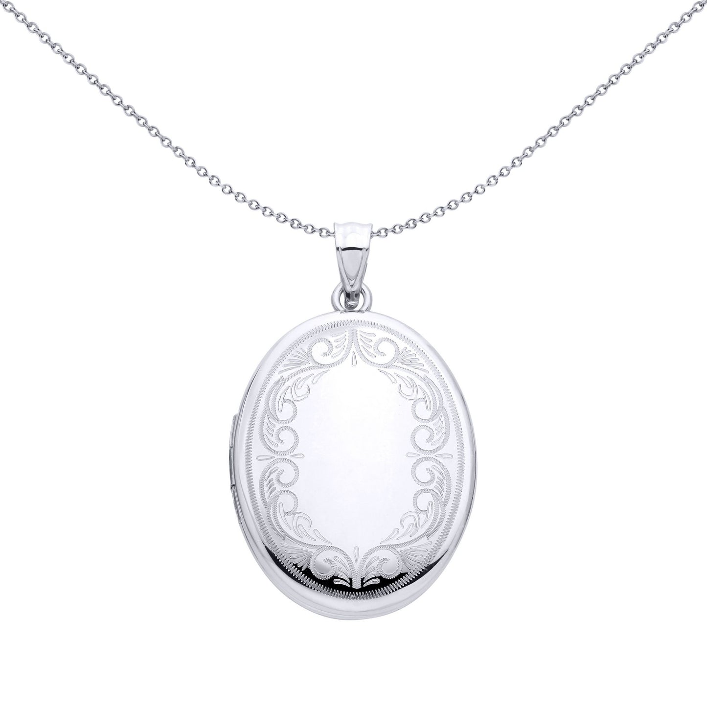 Silver  Stitched Border Victorian Baroque Oval Locket Pendant - LK88