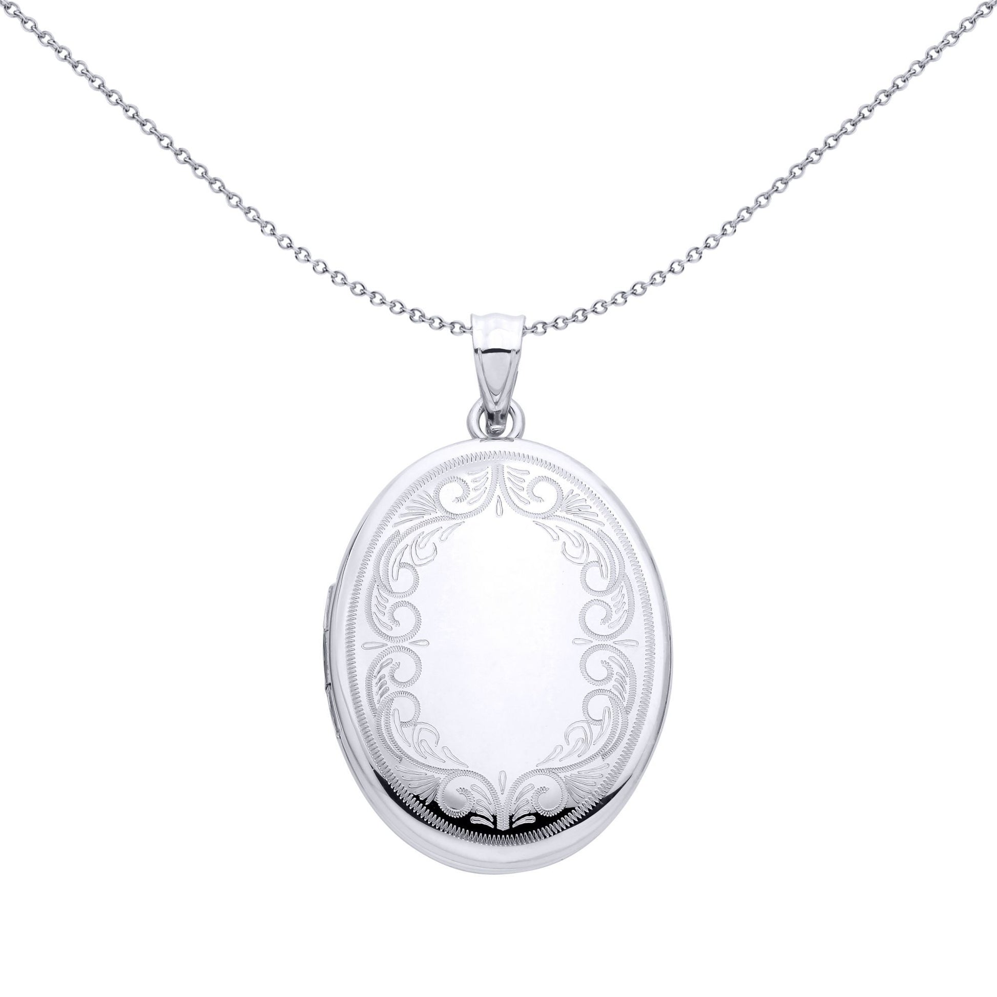 Silver  Stitched Border Victorian Baroque Oval Locket Pendant - LK88