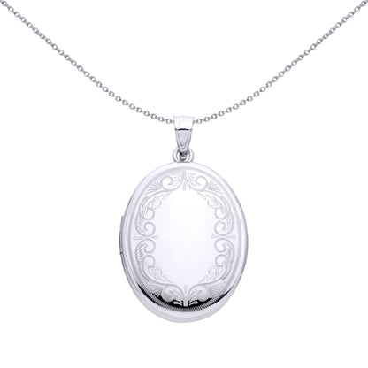 Silver  Stitched Border Victorian Baroque Oval Locket Pendant - LK88