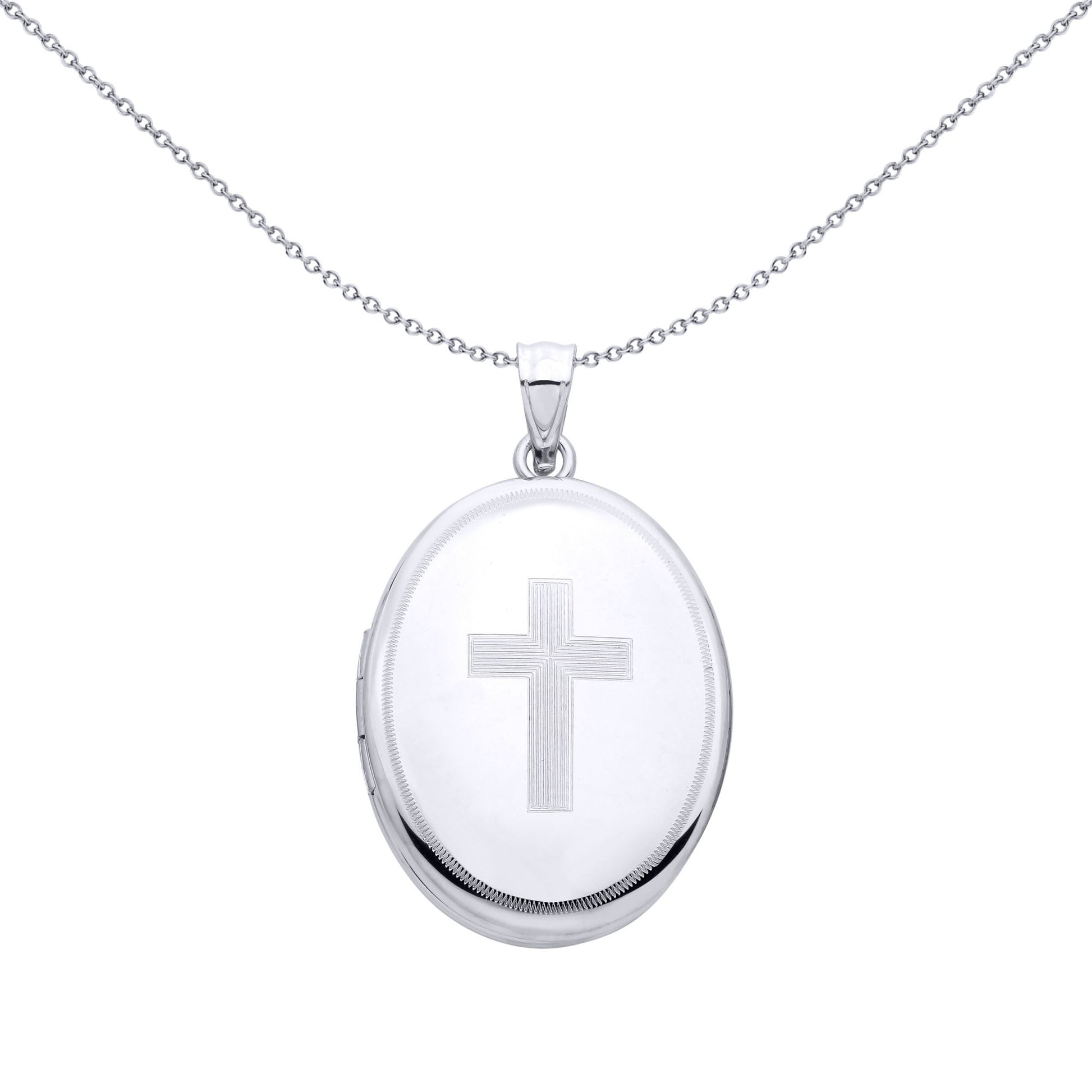 Sterling Silver Oval Locket With Cross Design - LK90