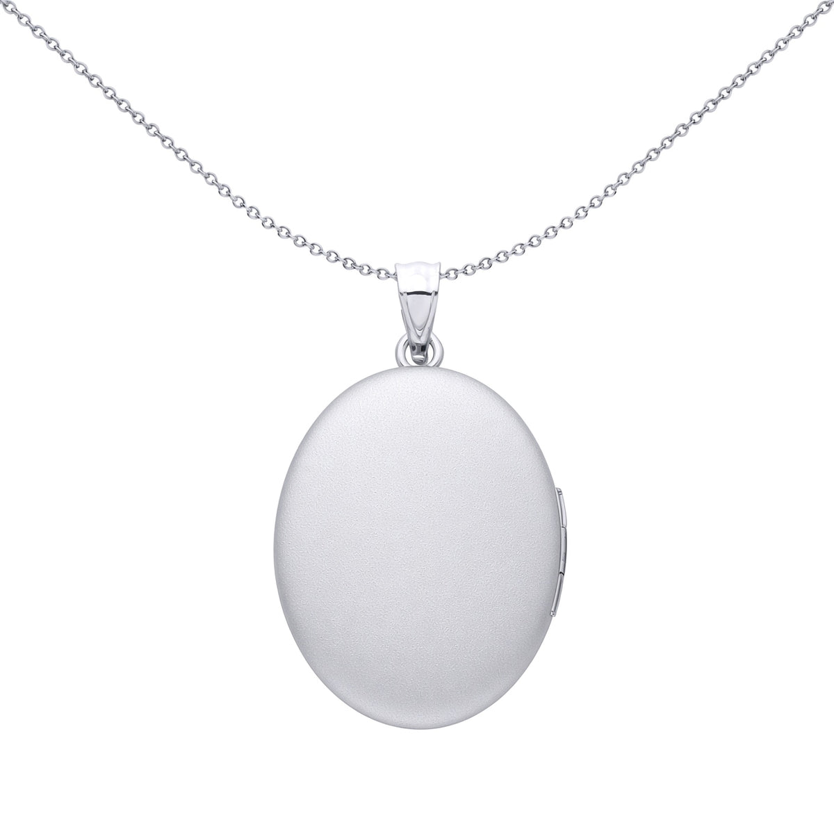 Silver  Stitched Border Engine Turned Cross Oval Locket Pendant - LK90