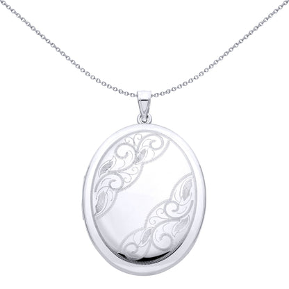 Silver  Stitched Baroque Filigree Oval Locket Pendant - LK91