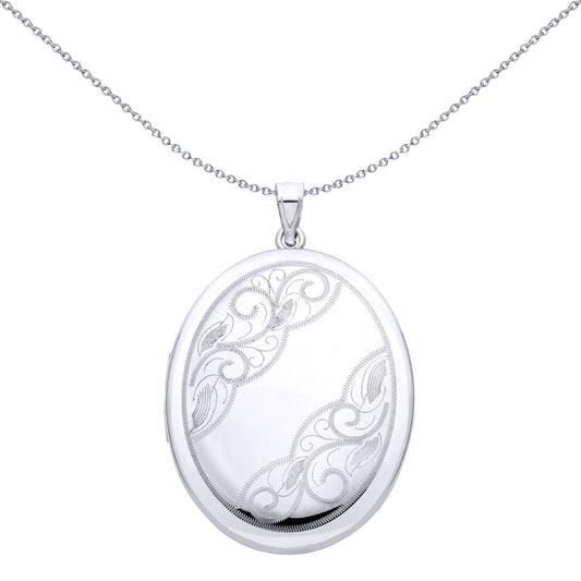 Silver  Stitched Baroque Filigree Oval Locket Pendant - LK91