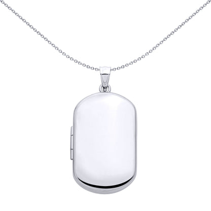 Silver  Mirror Finish Rounded Pill Dog Tag Shaped Locket Pendant - LK92
