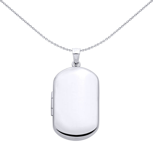 Silver  Mirror Finish Rounded Pill Dog Tag Shaped Locket Pendant - LK92