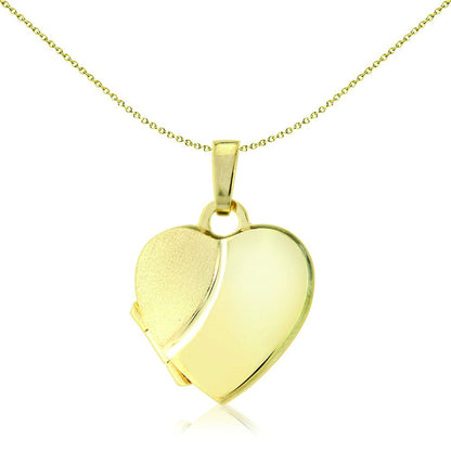 Ladies 9ct Gold  Semi Satin Love Heart Locket Pendant 14mm - LKNR02201