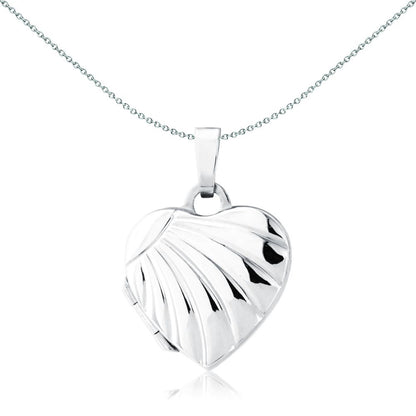 9ct White Gold  Rayed Love Heart Shaped embossed Locket 14x14mm - LKNR02205