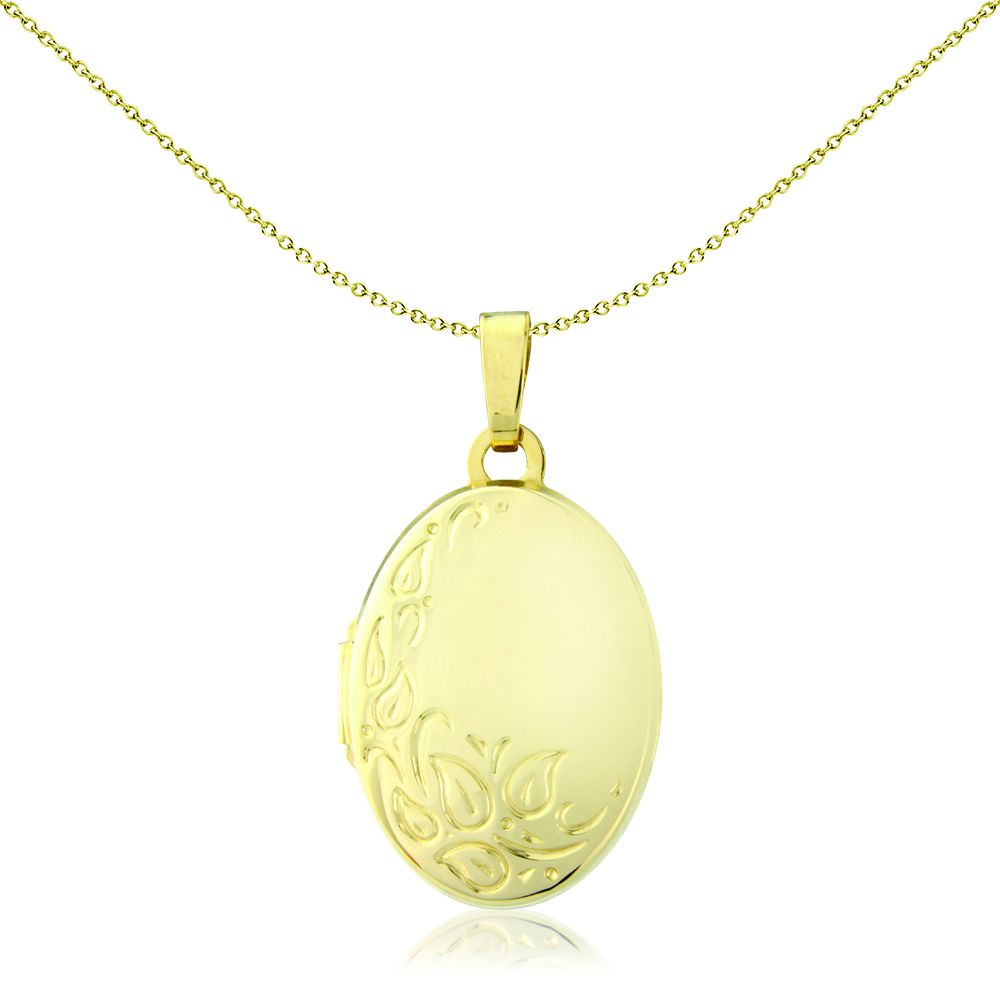 Ladies 9ct Gold  Floral Motif Oval Locket Pendant - 18x14mm - LKNR02210
