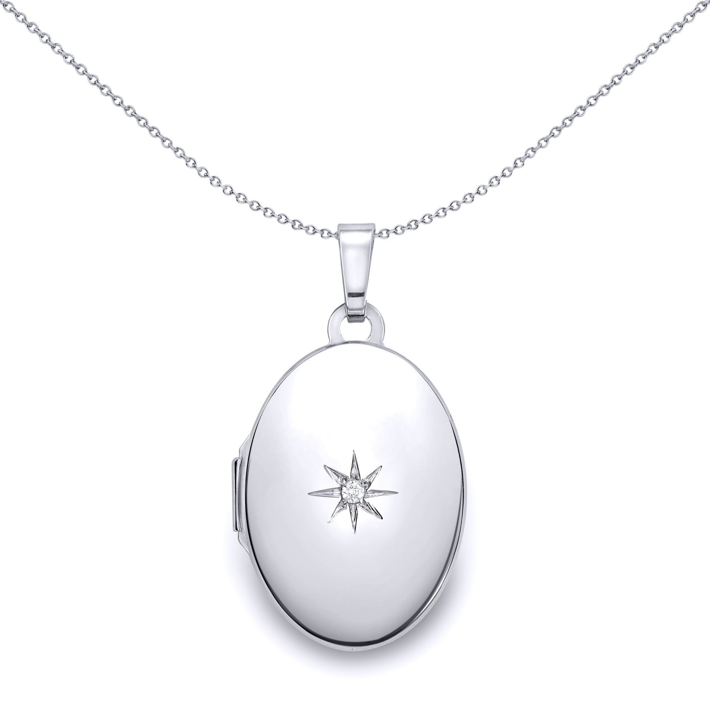 Ladies 9ct White Gold  Diamond Star Set Oval Locket Pendant 18mm - LKNR02237