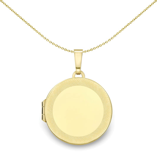 9ct Gold  Diamond-cut Snake Skin Texture Round Locket Pendant 22mm - LKNR02238