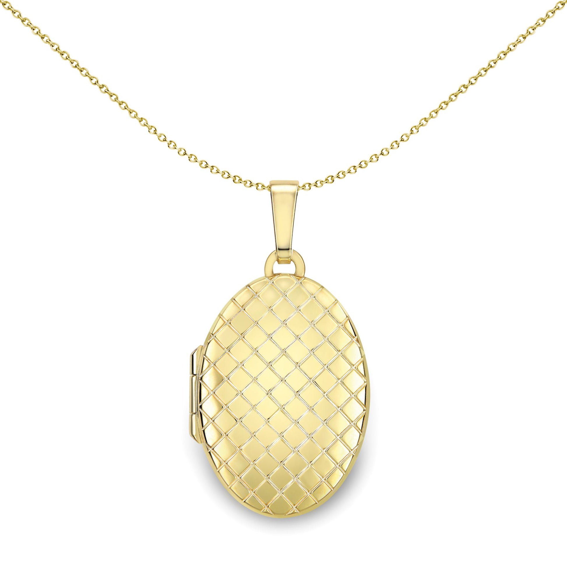 Ladies 9ct Yellow Gold  Quilted Pattern Oval Locket Pendant 24mm - LKNR02240