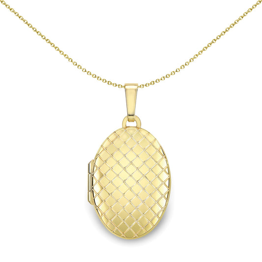 Ladies 9ct Yellow Gold  Quilted Pattern Oval Locket Pendant 24mm - LKNR02240