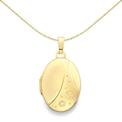 9ct Gold  Engraved Oval Locket - LKNR02241