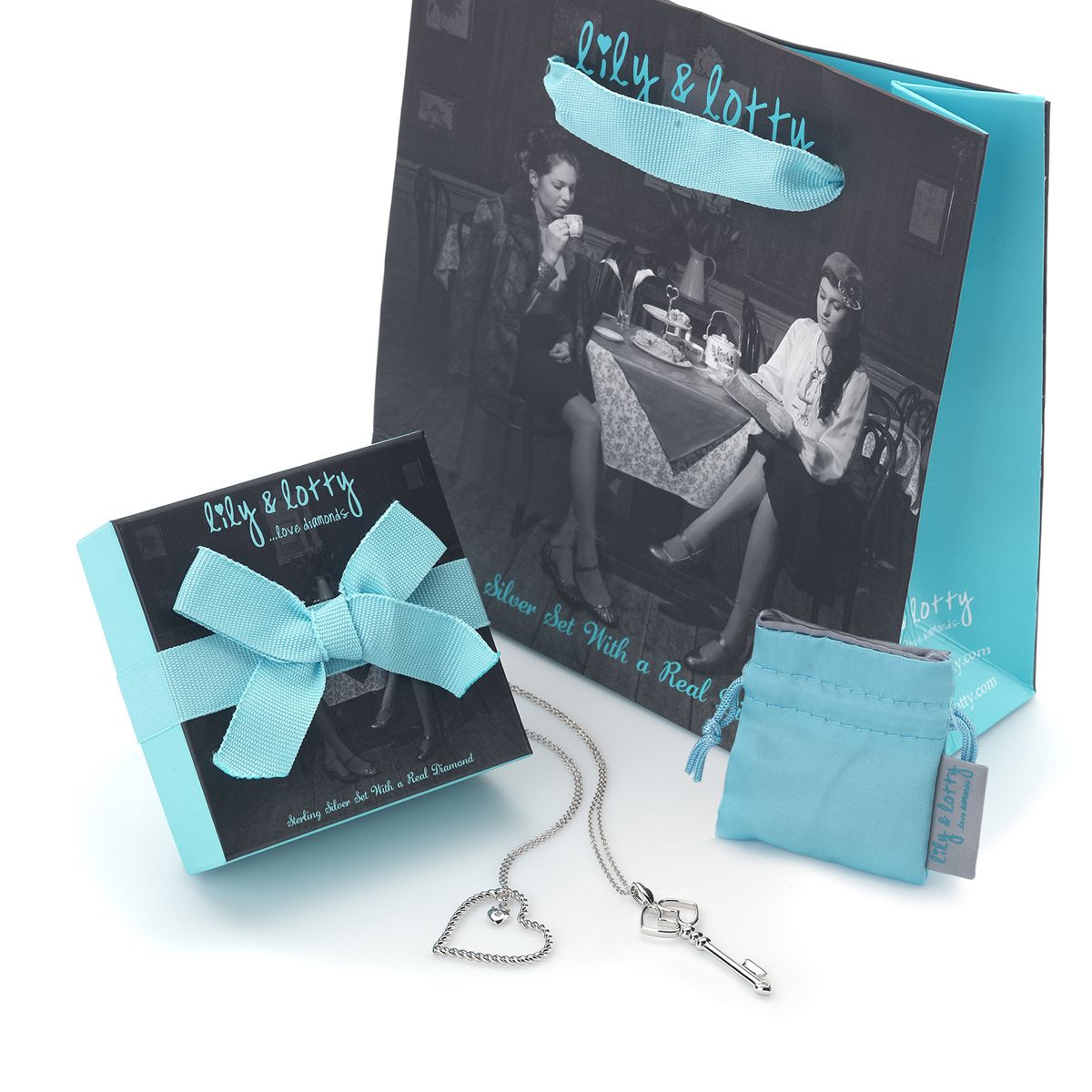 Lily & Lotty Sterling Silver 0.01ct Diamond KEELEY Love Heart Key Necklace - LL.0059