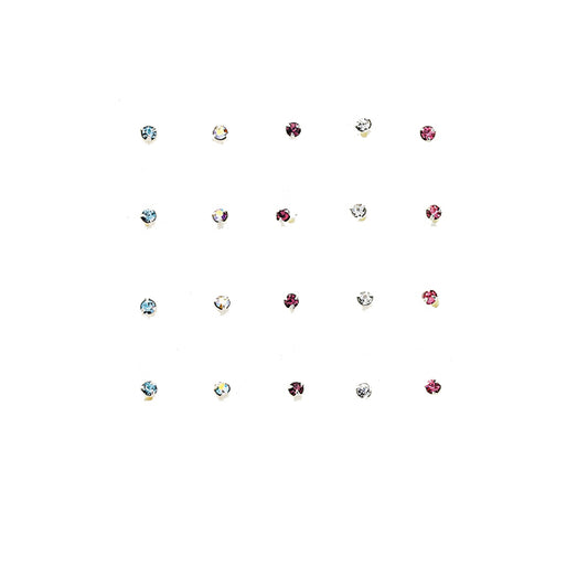 Silver  Multi Colour Crystal Nose Studs - Pack of 20 2mm - NP1