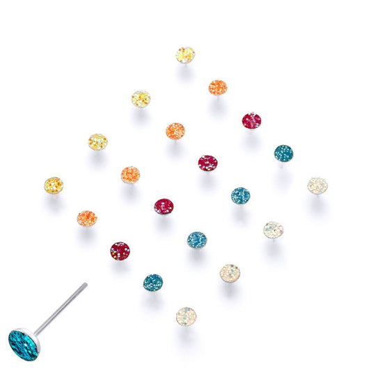 Silver Sugar Glitter Coated Sparkling Pack of 20 Nose Studs - NP10