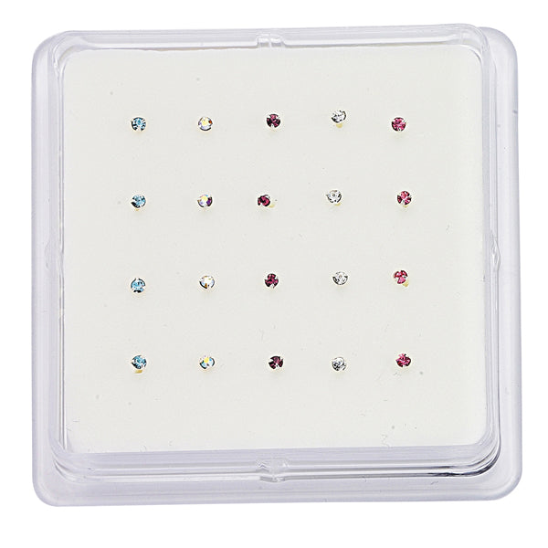 Silver  Multi Colour Crystal Pack of 20 Nose Studs Set - NP1