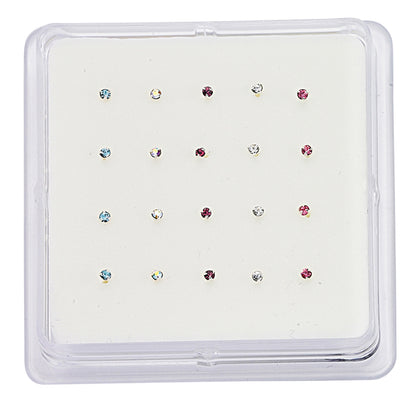 Silver  Multi Colour Crystal Pack of 20 Nose Studs Set - NP1