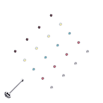 Silver  Multi Colour Crystal Pack of 20 Nose Studs Set - NP2