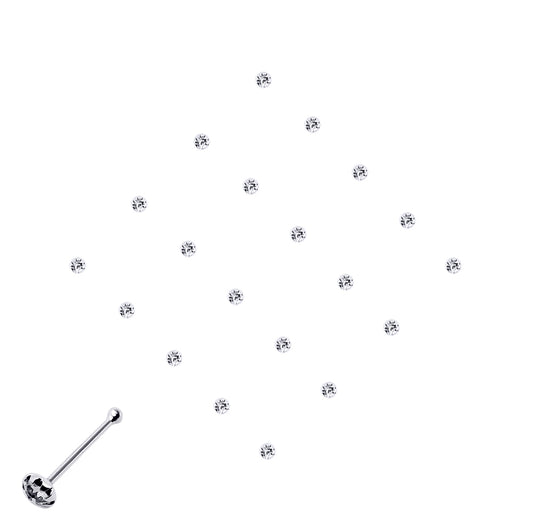 Silver  CZ Nose Studs - Pack of 20 2mm - NP2WH