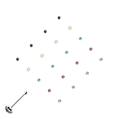 Silver  Multi Colour Crystal Nose Studs - Pack of 20 2mm - NP2