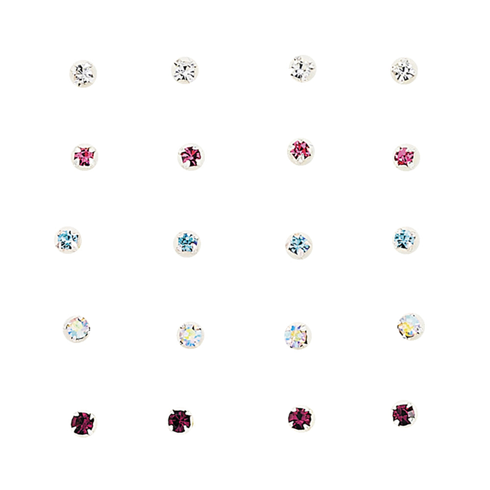 Silver  Multi Colour Crystal Pack of 20 Nose Studs Set - NP4