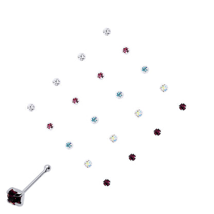 Silver  Multi Colour Crystal Pack of 20 Nose Studs Set - NP4