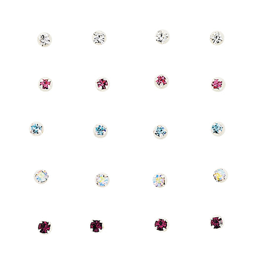 Silver  Multi Colour Crystal Nose Studs - Pack of 20 2mm - NP4