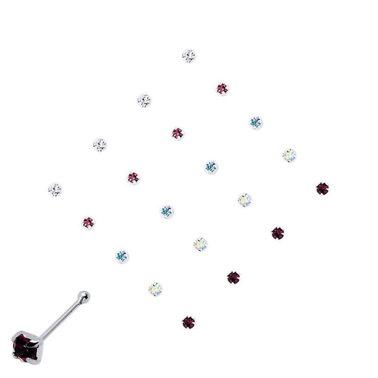 Silver  Multi Colour Crystal Nose Studs - Pack of 20 2mm - NP4