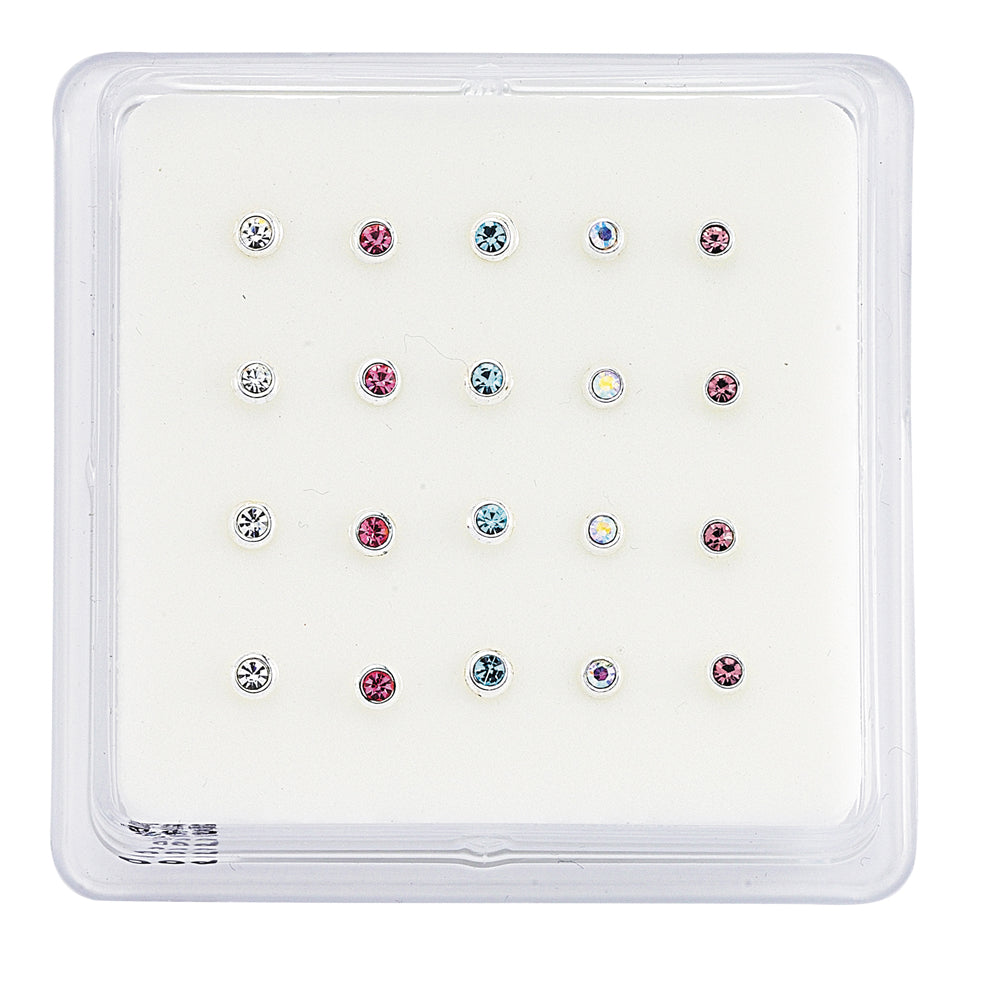 Silver  Multi Colour Crystal Pack of 20 Nose Studs Set - NP5