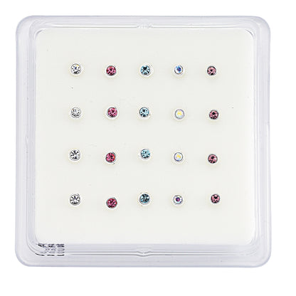 Silver  Multi Colour Crystal Pack of 20 Nose Studs Set - NP5