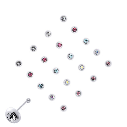 Silver  Multi Colour Crystal Nose Studs - Pack of 20 3mm - NP5