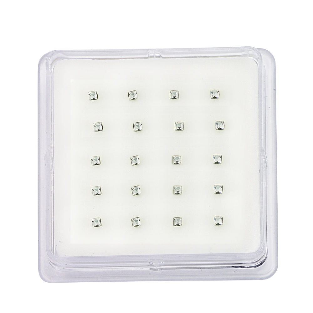 Silver  Square CZ Pack of 20 Nose Studs Set - NP6WH