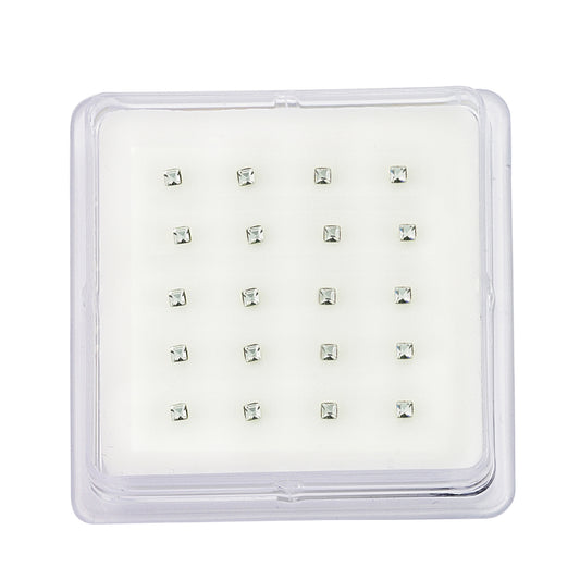 Silver  Square CZ Nose Studs - Pack of 20 2mm - NP6WH