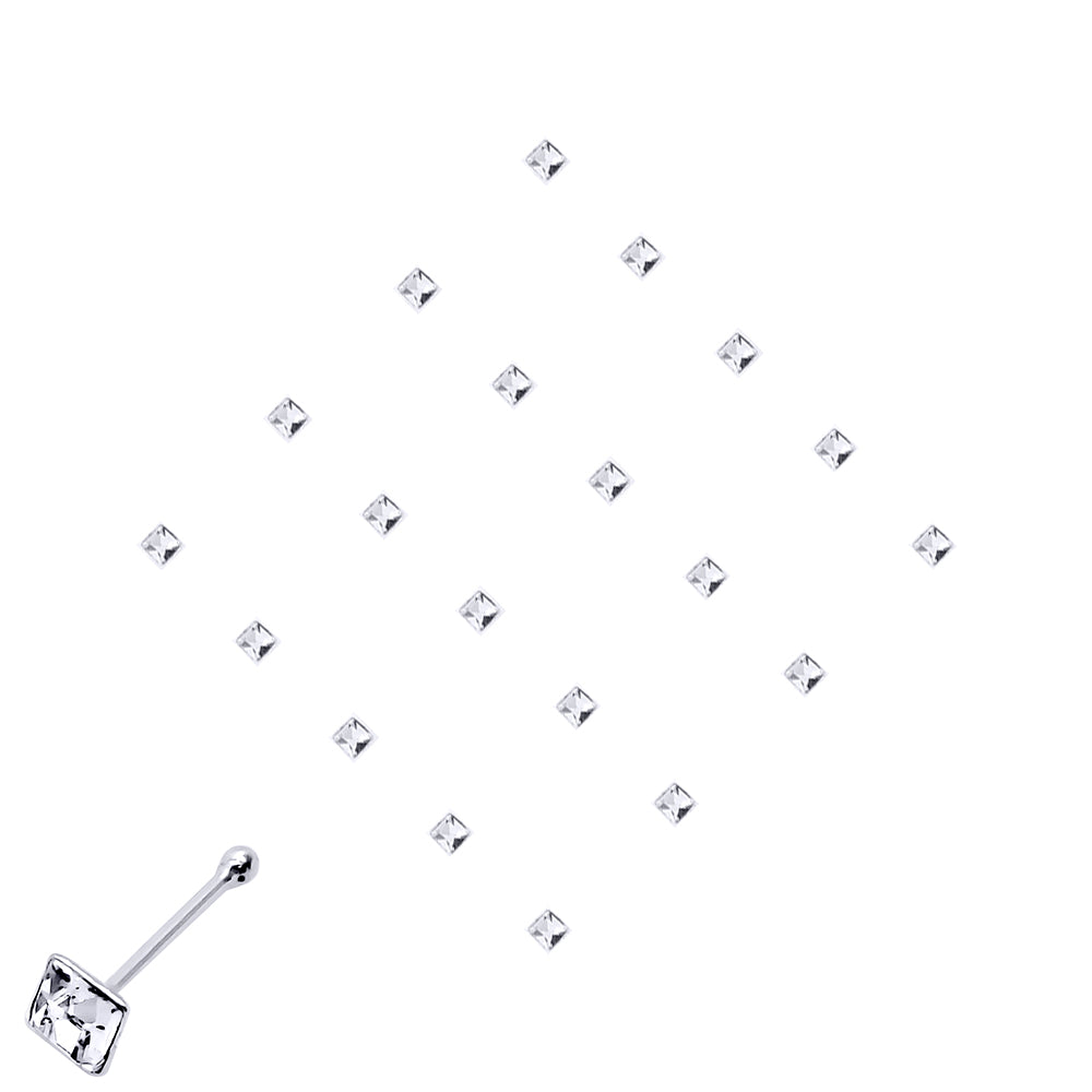 Silver  Square CZ Nose Studs - Pack of 20 2mm - NP6WH