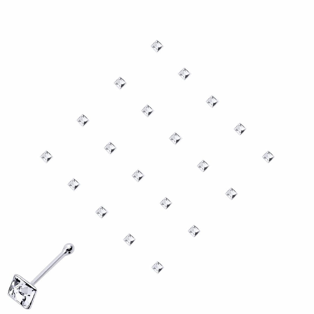 Silver  Square CZ Nose Studs - Pack of 20 2mm - NP6WH