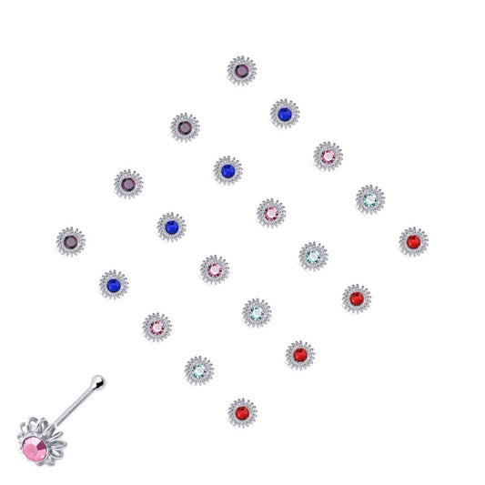 Silver  Multi Colour CZ Nose Studs - Pack of 20 4mm - NP7