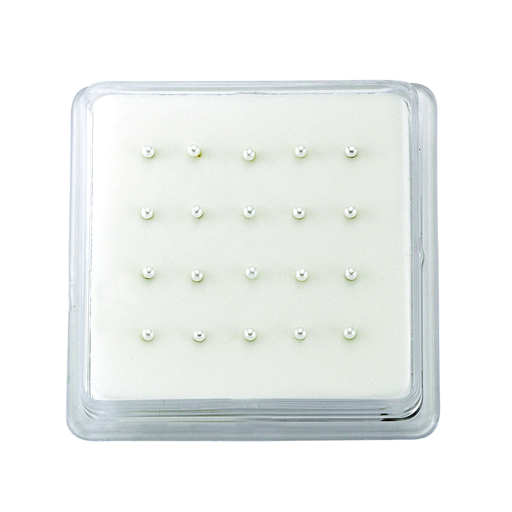 Silver  Simulated Pearl Pack of 20 Nose Studs Set 2mm - NP8