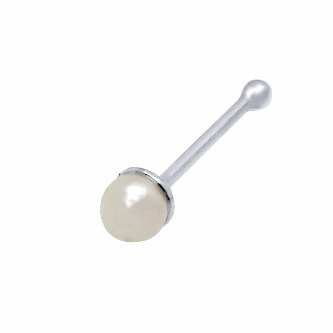 Silver  Simulated Pearl Nose Studs - Pack of 20 2mm - NP8