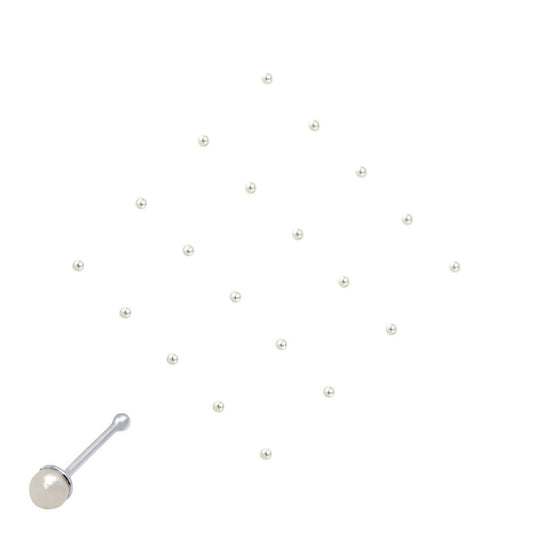 Silver Simulated Pearl Nose Studs - Pack of 20 2mm - NP8