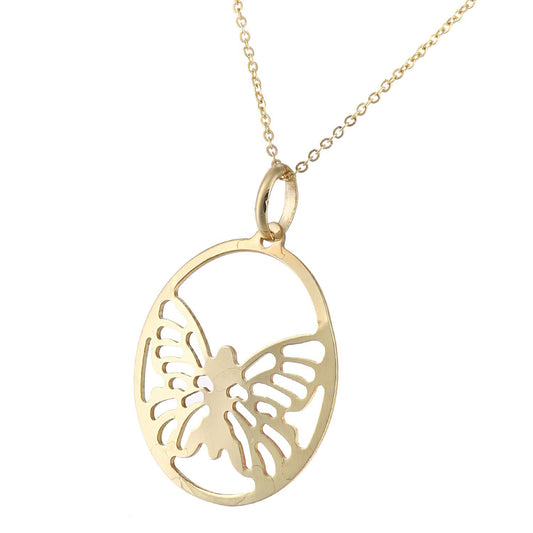 9ct Gold  Butterfly Emblem Medallion Pendant Necklace 18 inch - P16AXL01Y