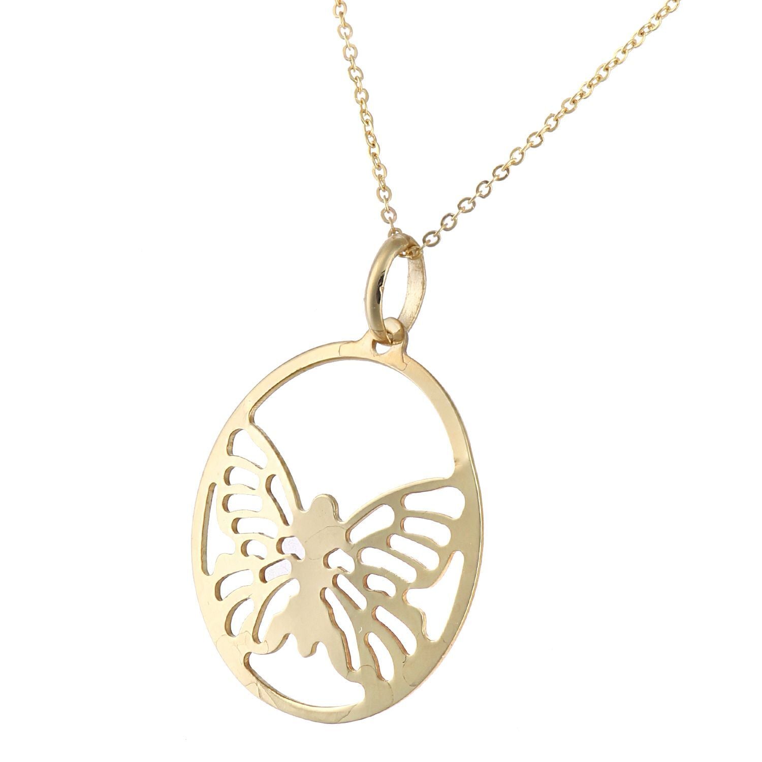 9ct Gold  Butterfly Emblem Medallion Pendant Necklace 18 inch - P16AXL01Y