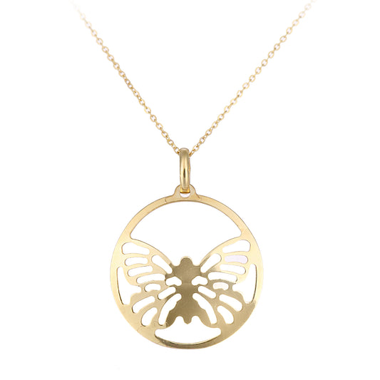9ct Gold  Butterfly Emblem Medallion Pendant Necklace 18 inch - P16AXL01Y