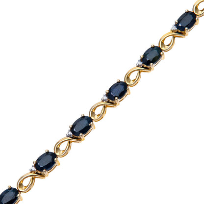 9ct Gold  Diamond Oval Sapphire 6s & 9s Lobster Tennis Bracelet - PBCAXL01158YSA