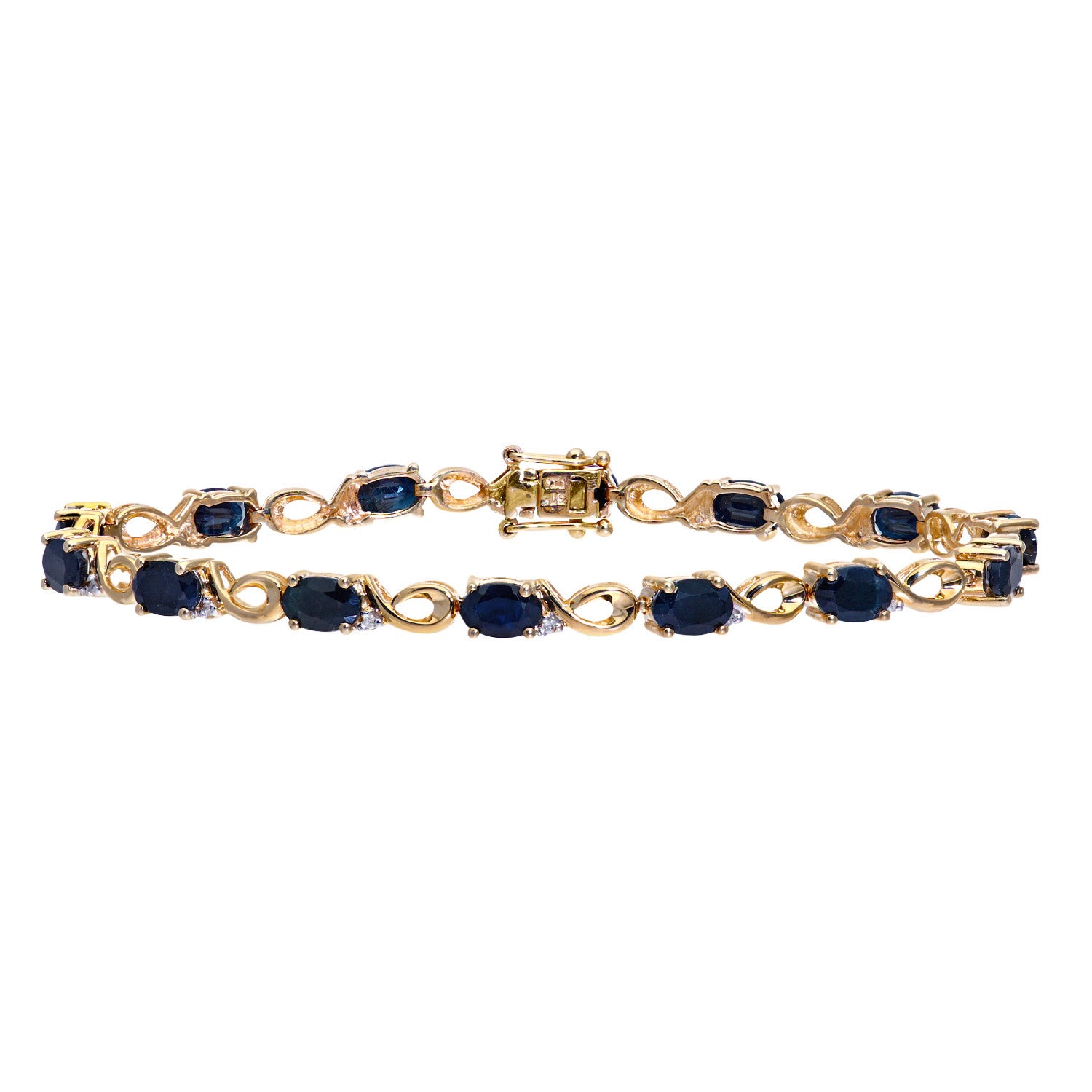 9ct Gold  Diamond Oval Sapphire 6s & 9s Lobster Tennis Bracelet - PBCAXL01158YSA