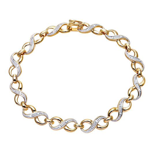 9ct Gold Round 15pts Diamond Infinity Kisses Link Bracelet - PBCAXL01178Y