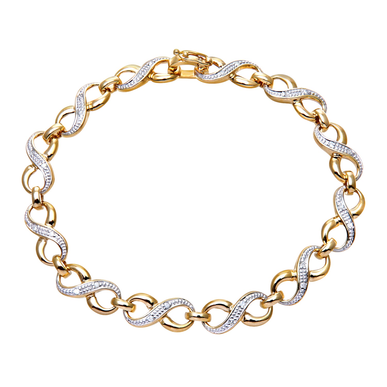 9ct Gold  Round 15pts Diamond Infinity Kisses Link Bracelet - PBCAXL01178Y